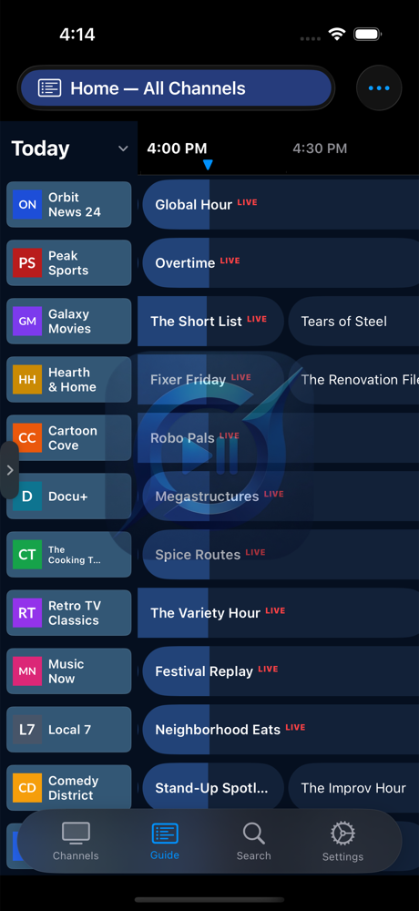 GiVo Stream program guide on iPhone