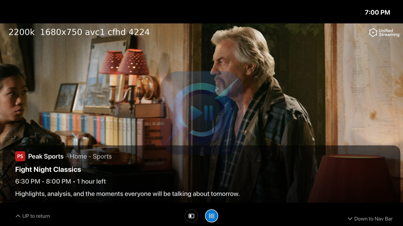 Swipe down for the program pane — without leaving the stream.