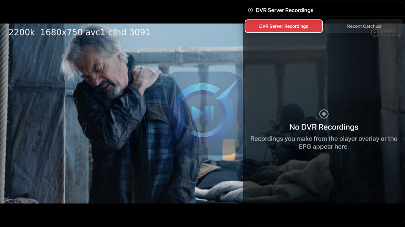 Press right for your recordings and catchup, without leaving the stream.
